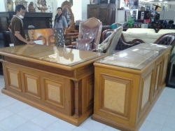 High quality made: A set of Executive desk teak wood with chairs and cushions include teak woods glass top sideboard