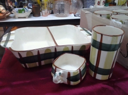 rare original 60year old blair decorated by hand gay plaid pattern dinner service for 8