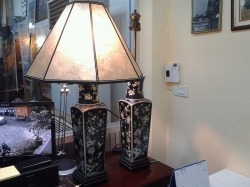 a Tall chinese famille Noir vase lamp. Bearing Kangxi 1790-1885