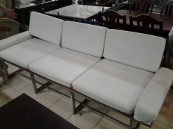 Large teak wooden white sofa