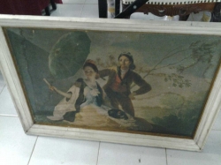 Oil painting lady with her servant in the wood