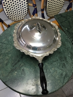 Silver plated food warmer with stand and a paraffin holder