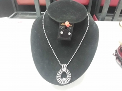 Very nice silver plated lady's necklace with diamantes and matching earrings stand not included