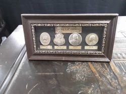 Rama 5 coins in wood and brass frame