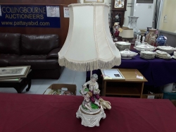 Porcelain man and child lamp with shade