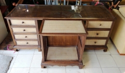 Wooden office desk removal top glass with wooden shelf