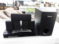 Samsung speakers and DVD player with remote in office