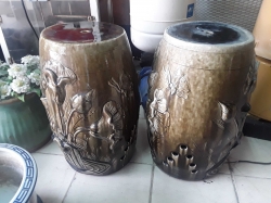 A pair of celadon garden stools