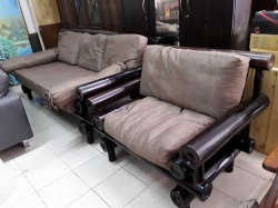 2x bamboo benches with cushions