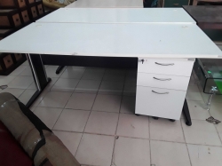 White office desk with small cabinet