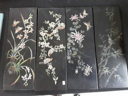 4 lacquer ware panels from Vietnam,representing the four seasons