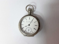 Elgin Silveroid open face pocket watch C.1893 porcelain dial with Roman numerals