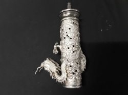 Silver plated Chinese dragon vase