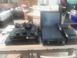Cash register with cables, CCTV recorder and Sony DVD player