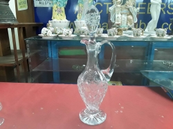 Crystal glass large decanter with stopper and some damage