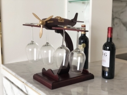 Wooden plane wine glass holder