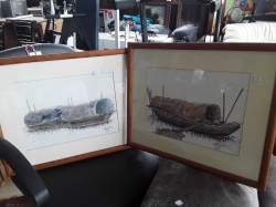 2 watercolor painted of Boat