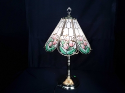 A new beautiful 3 Branch brass standing table lamp with Tiffany style glass and brass shade