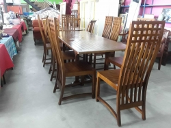 Cream umbrella for extention rectangular dining table with 8x Slat dining chairs