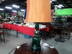 Green bottle glass table lamp with shade