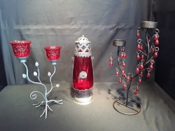 3 Lovely metal red glass candle lamps
