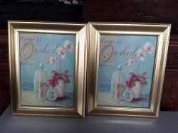 A pair of flower picture with gilt frames