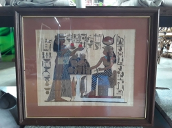 2x Painting on parchment of Egyptian 60cm x 70cm, 50cm x 60cm