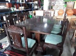 Large Woonden carved Dining table with 8 chirs with Cushions