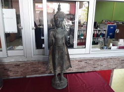 Amazing antique Sukothai style large bronze Buddha in a protecting gesture