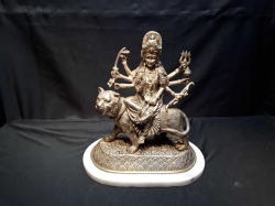 Bronze Durga Supreme Goddess riding tiger statue on marble base