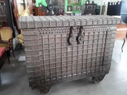 Trunk on Wheels (Pitara) Teak wood with Brass and Iron Fittings India mid. 19th cent. 123x155x91cm
