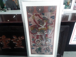 Temple picture Yao Northern Thailand 19th cent. with frame 134x70,5 cm