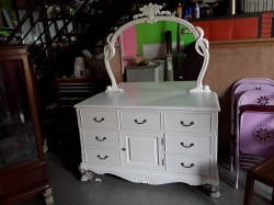 WHITE DRESSER 1 DOOR 7 DRAWER WITH MIRROR