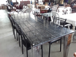 Large marble table stainles steel leg with 6 chairs