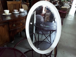 White wooddn frame oval edge grindting mirror c1920