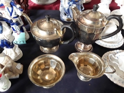 2x Silver plated tea pots and 2x milk jugs
