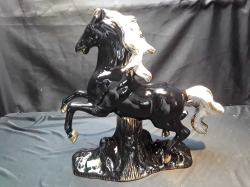 A lovely Black white&Gilt pottery Rearing Horse ornament