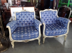 Pair of good quality decerative wood frame winged arm chairs