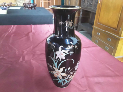 A Beautifull black & gilt hand painted chinese vase chinese mark to base depicting orchids