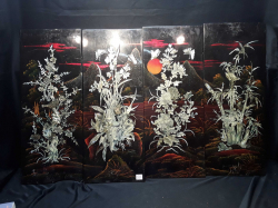 Mother of pearl inlaid Chinese picture of land scape four pieces