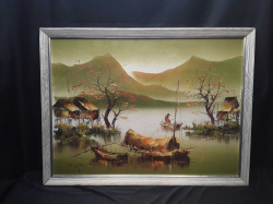 Very old Chinese old painting of rural scene & mountains beautifully painted and signed