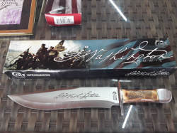 Colt ' George Washington ' Bowie knife with Etched blade and Staghorn handle Plus leather Sheath