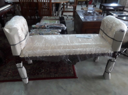 Woven long stool standard polish, cream fabric
