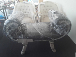 Silver finish black fabric stool