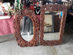 Pair mirror of teak wood carved