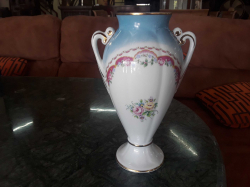 A very nice twin handle Limoges baluster vase hand painted with 22k gold stamped to base