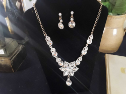 A beautifull ladies gold chain necklace with diamate stones and matching earings ( stand not included)