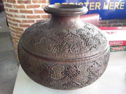 Antique bronze black carved pot