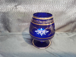 Hand painted bohemain glass cup with gold + ornament