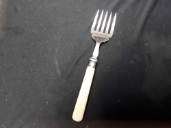 Vintage Fish Fork ivorine handle with hallmarked Sterling silver coller